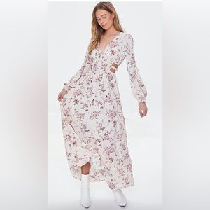 Forever21 Cutout floral print maxi dress; size L ; ivory/ multi color